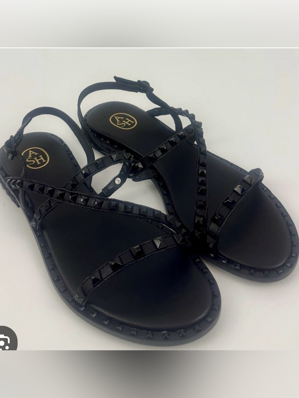 Black Ash size 5 Studded Strappy Flat Peace Sandals